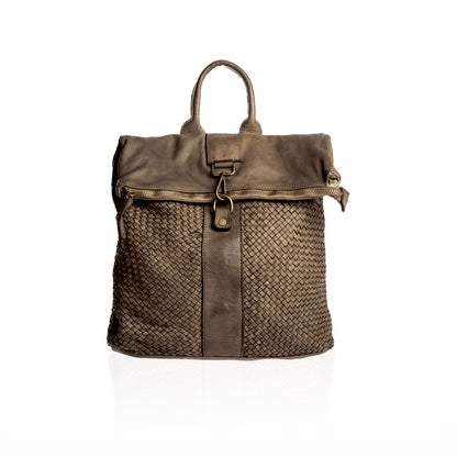 Greta, women's backpack in genuine woven leather