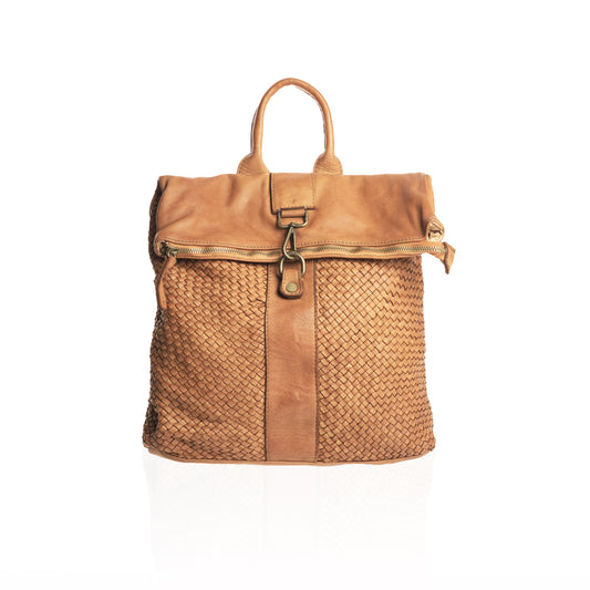 Greta, women's backpack in genuine woven leather