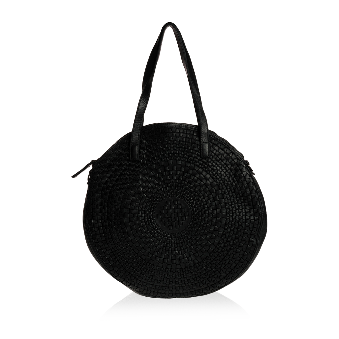 Flora round bag in genuine woven leather
